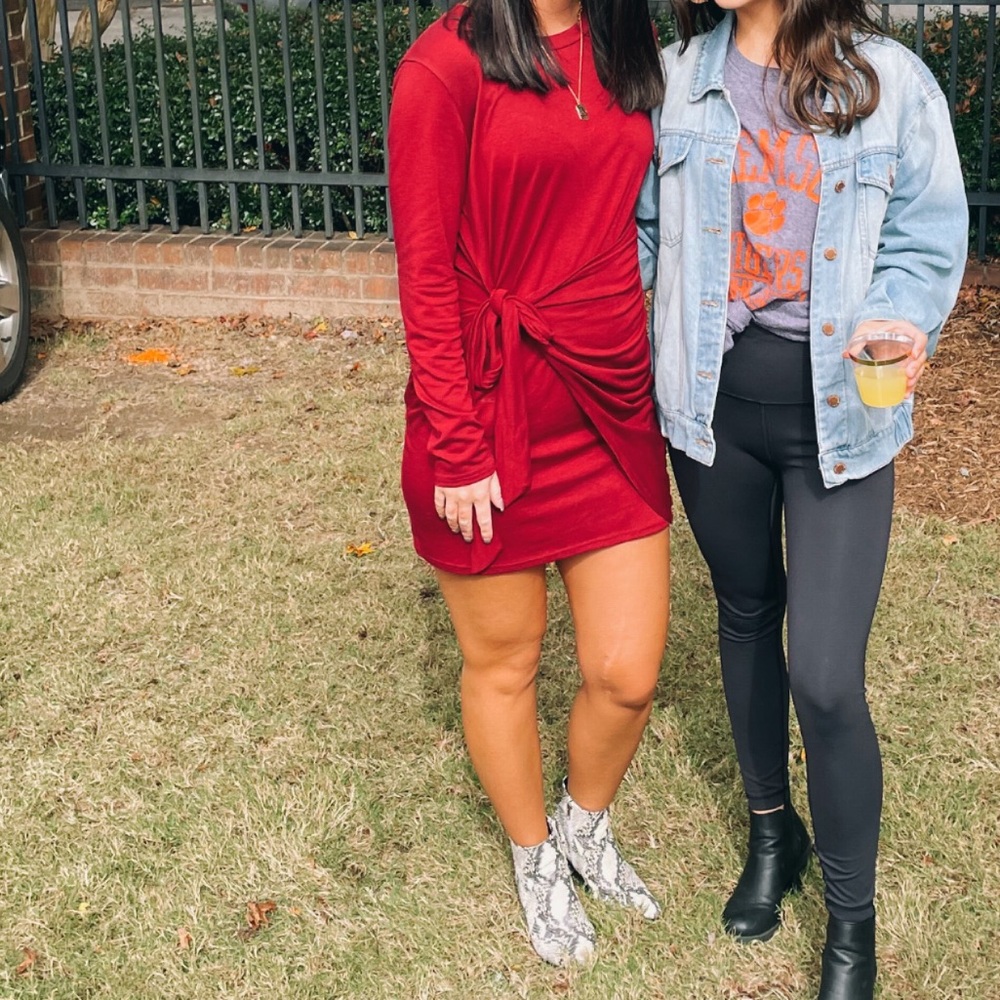 Garnet/Red Wrap Dress—Body con.